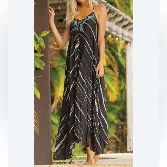 Dresses & Skirts - Helen Jon Hand Dyed Embroidered Resort Boho Maxi Dress Black Size S